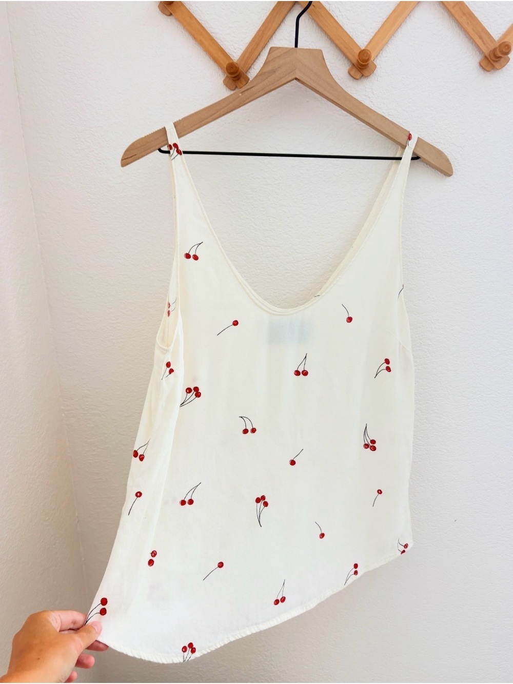 Reformation Cream Cherry Print Camisole Tank Top